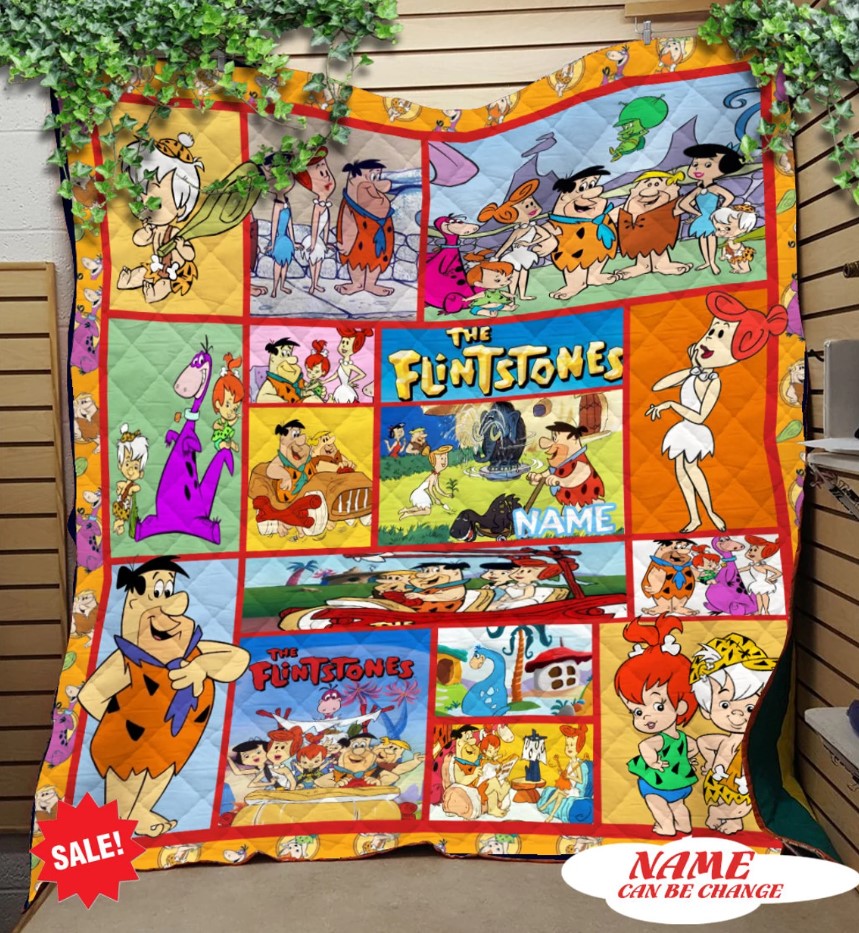 Personalized Flintstone Cartoon Quilt Blanket Flintstone Family Quilt Blanket Flintstone Birthday Party Custom Name Blanket